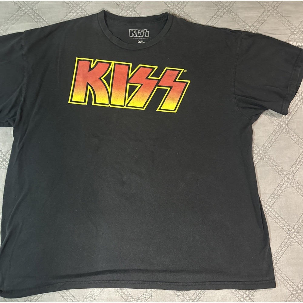 KISS Band Graphic T-Shirt Mens 2XL Black Short Sleeve Logo Rock‎ Music Tee